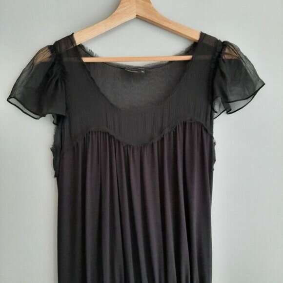 BCBG Max Azria Pleated Defined Waist Knee Length Midi Dress Black Sz XS - Picture 3 of 15